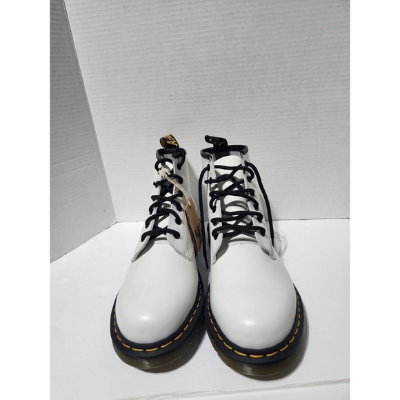 New Dr. Martens 101 YS Mid White Leather Yellow Stitch 6 Eyelets Size 9 M /W 10 main image 4